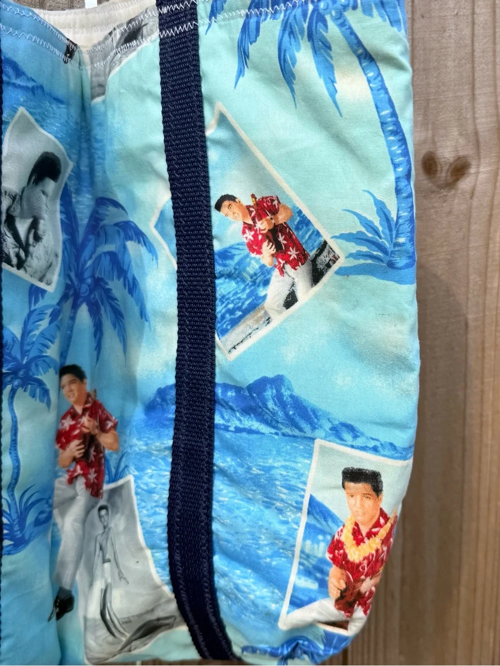 Vintage Elvis Presley Hawaiian Tote Bag Blue Tropical Beach Quilted Large